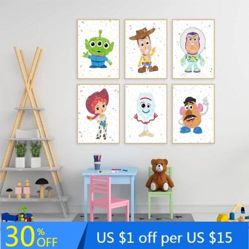 Disney Toy Story Poster Creative combination Watercolor Wall Art Picture Nursery Art Canvas Painting Kid room Home Decor Cuadros