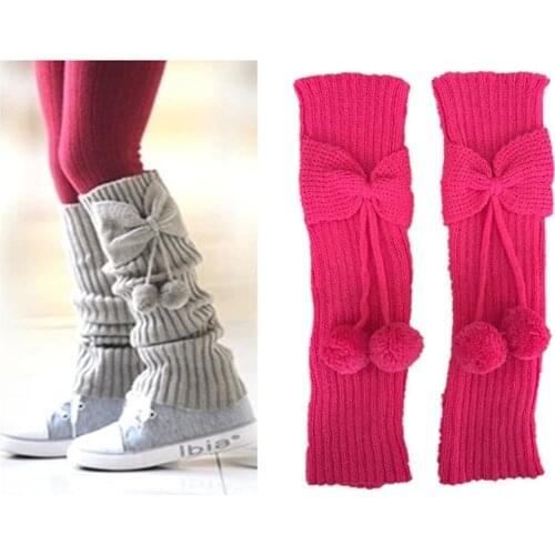 Richkeda Store New Fashion Kids Girls Bowknot Pompom Knit Leg Warmers Boot Socks Cuffs Toppers Christmas Gifts Botas Feminina