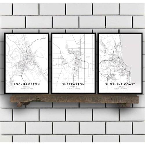 Rockhampton Shepparton Sunshine Sydney Tamworth Toowoomba Townsville Tweed Wagga Wodonga Wollongong Australia Map Poster