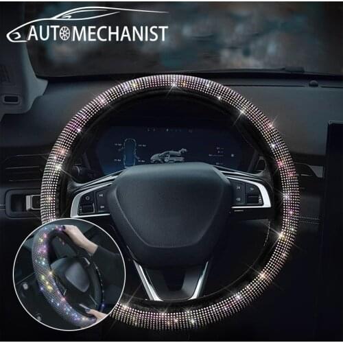 Crystal Car Steering Wheel Cover Lady Auto Rhinestones Steering Wheel Protector Universal Car Luxury Interior Accessories