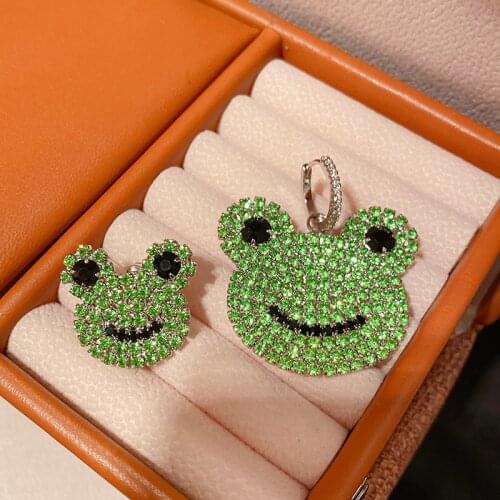 Green Frog Earring Animal Lovely Fashion Cubic Asymmetry Maiden Zircon Ear Ring Female For Women Girl Gift Trendy Jewelry