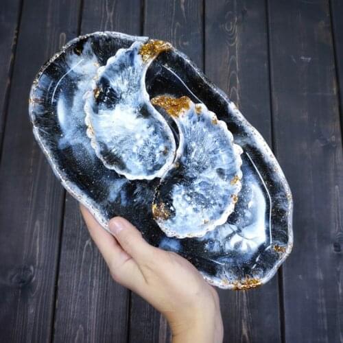 Handmade Silicone Molds Irregular Wave Round Flat Tray Crystal Epoxy Mold 28.7*18.2CM Bottom Plate Highlight Mirror