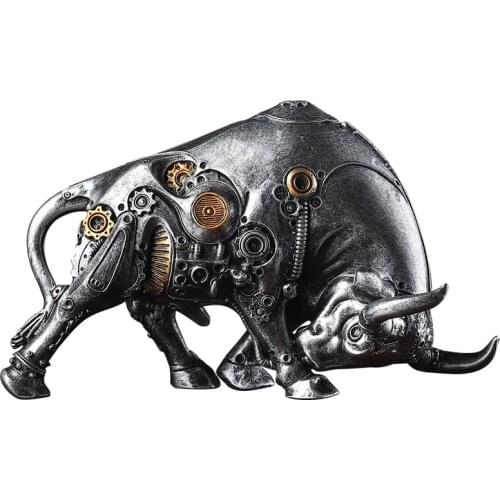 Sculpture Mechanical Bull Statue Home Decor Resin Animal Figurines Living Room Ox Sculpture Office Home Decoration Accessories