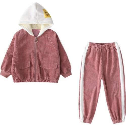 ZWF315 Kids Hooded Jacket Girls Clothes Set zipper Sweatshirt & Pants 2Pcs Sport Suits Teenager Tracksuits Children Clothing