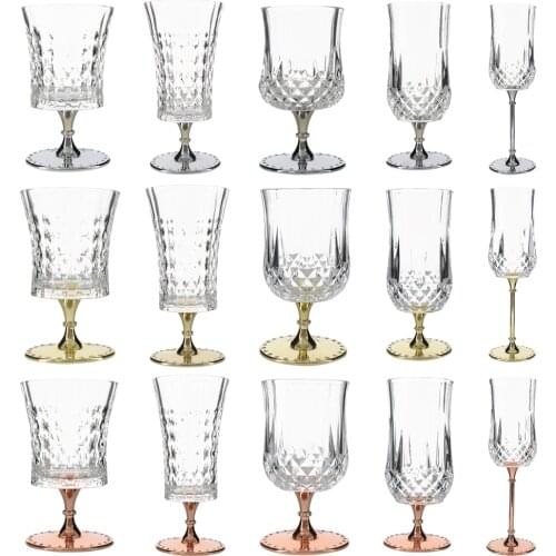 Creative Pattern Glass Design Stainless Steel Stand Wine Glass Cocktail Crystal Whiskey Cups Wedding Cake Table Centerpieces
