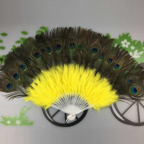 Wedding Showgirl Dance Elegant Large Feather Folding Yellow Hand Fan Decor Decal Z30628