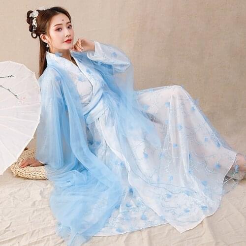 Ancient Traditional Chinese Woman Elegant Hanfu Dress Fairy Embroidery Stage Folk Dance Costume Retro Tang Dynasty Hanfu SL4146