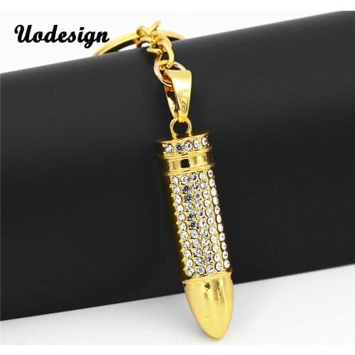 Uodesign New Style Fashion Men Jewelry Army Bullet With Rhinestone Pendant Keychain Gold Hip Hop For Men/Women Gift