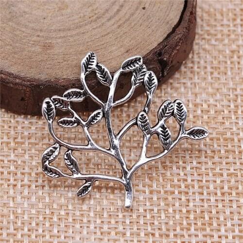 WYSIWYG 10pcs 32x30mm Leaf Branch Tree Charm Pendants For Jewelry Making Antique Silver Color Tree Pendants Charm Tree