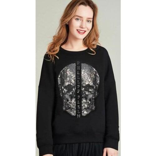 Women Casual Long Sleeve O Neck Pullover Tops Hoodie Streetwear Loose Rhinestone style