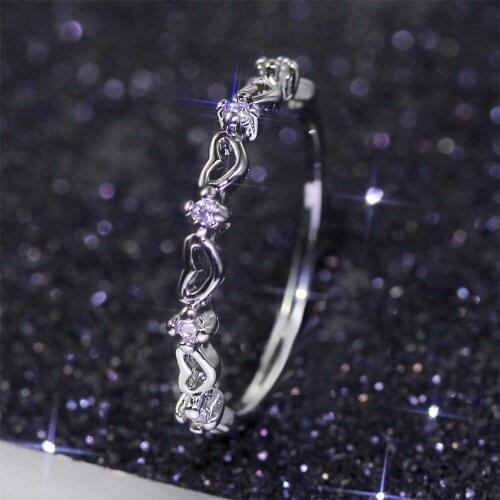Womens Fashion Hollow Heart Ring Minimalism Fine Tail Ring White Zircon Cocktail Ring Womens Fashion Jewelry Lovers Gifts
