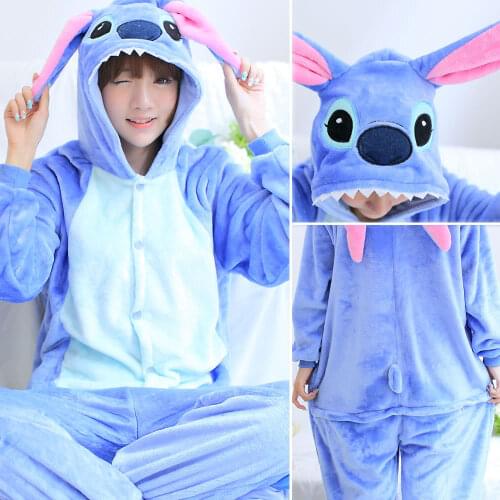 Winter New Christmas Adult Animal Onesie Kigurumi Pajamas Set Cartoon Sleepwear Women Pajamas Unicorn Stitch Warm Flannel Hooded