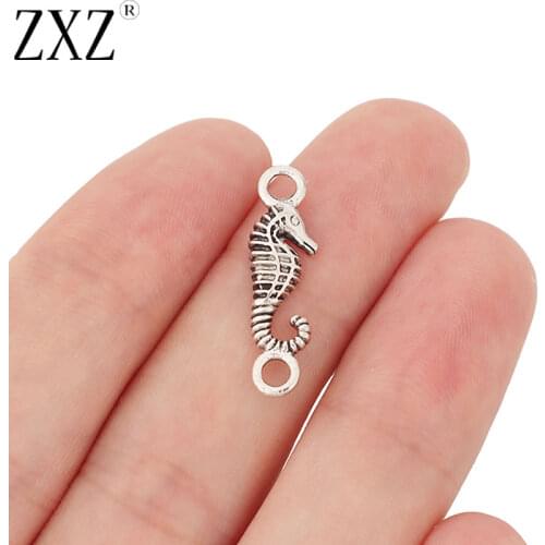 ZXZ 50pcs Tibetan Silver Seahorse Connector Charms for Bracelet Jewelry Making Findings 25x7mm