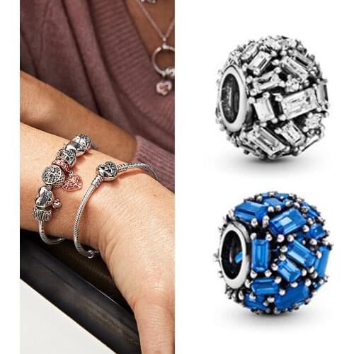 100% 925 Sterling Silver Bead Elegant Ice Crystal Round Beads Fit Pandora Women Bracelet & Necklace Diy Jewelry