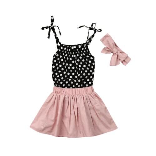 3Pcs Newborn Baby Girl Dot Print Outfit Clothes Set Toddler Kids Summer Clothes Girls Vest Romper+Dress Shorts+Headband Outfits