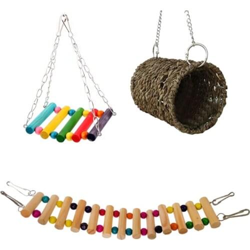 3Pcs Parrot Cage Toy Squirrel Hamster Squirrel Hammock Bird Nest Swing LadderBird Nest