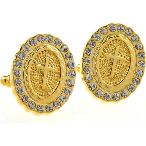 5pairs/lot Gold Oval Crystal Cufflinks Copper Made Cuff Links Shirt Cuff Button Mens Wedding/Business Jewelry Gift