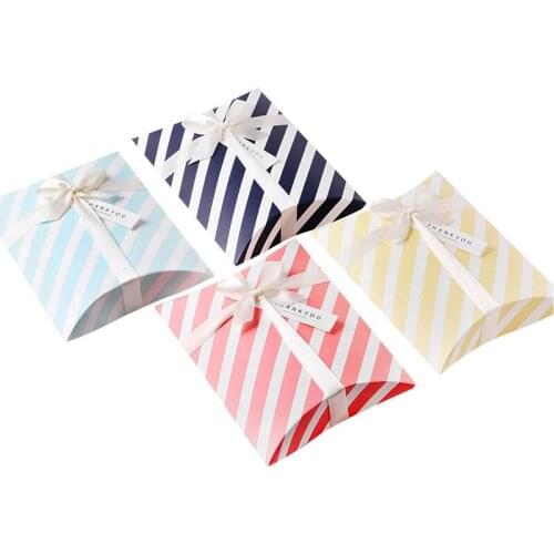 5pcs New Stripe Jewelry Box Craft Paper Box Black Pink Aqua Blue Color Pillow Shape Candy Box for Party Supply