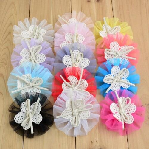 Yundfly 5pcs Newborn Chiffon Mesh Flower For Baby Girls Hair Accessories Handmade Lace Fabric Flowers For Headbands