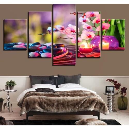 5d Diy Diamond Painting Pink Flower Wall Art Cross Stitch 5 Pcs Picture Modern Home Decal Room Decor Full Round Drill Embroidery