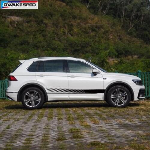 Car Styling Door Side Skirt Decor Sticker For Volkswagen Tiguan 2007-2018 Sport Racing Stripes Auto Protection Vinyl Decals