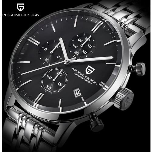 PAGANI DESIGN Mens Watches Top Brand Luxury Waterproof Genuine Leather Chronograph Sport Military Quartz Clock Relogio Calendar
