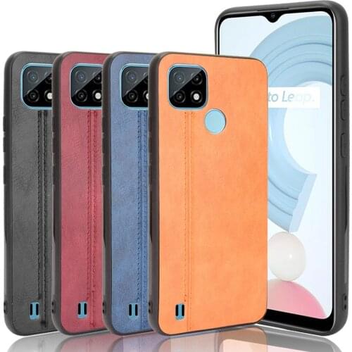 For Realme C21 Luxury Calfskin PU Leather lines Back Cover Shockproof Case For OPPO Realme C21 RealmeC21 C 21 Phone Case 6.5