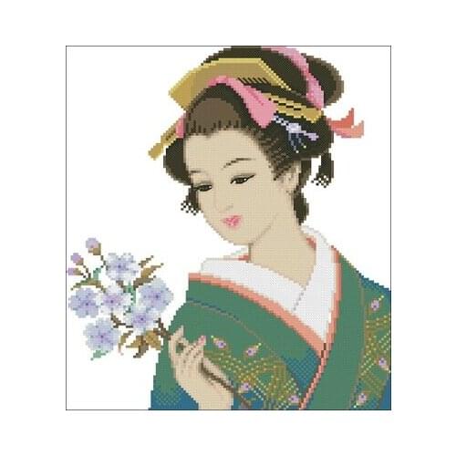 Ancient Lady in Green Clothes Counted Cross Stitch 11CT 14CT 18CT Cross Stitch Kits Embroidery Needlework Sets