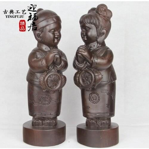 Ebony rosewood carved wooden handicrafts Jintongyunv Wenwan creative figure Home Furnishing jewelry ornaments