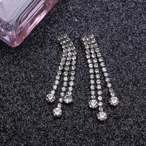 Statement Earrings 2019 White Blue Crystal Earrings For Women Long Luxury Wedding Bridal Rhinestone Earrings Tassel Boho Jewelry