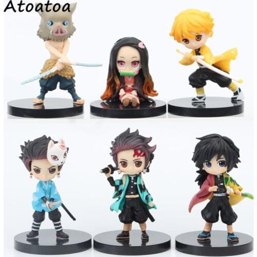 6pcs/set Anime Demon Slayer Kimetsu No Yaiba Figure Q Posket Kamado Tanjirou Kamado Nezuko Agatsuma Figure Toys 6cm