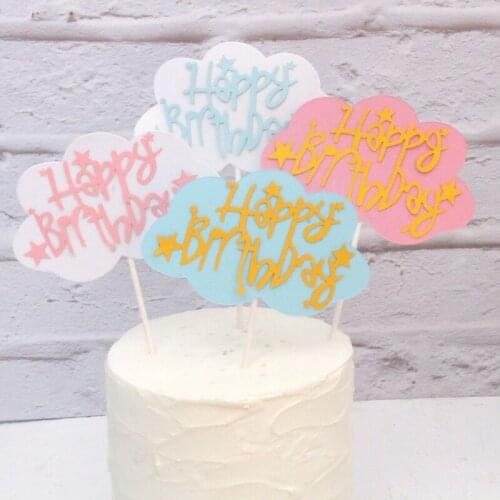 Ins New Happy Birthday Cloud Cake Topper Candy Colors Cake Topper For Girls Birthday Party Cake Decorations Dessert Supplies