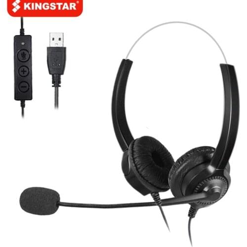 KINGSTAR USB Wired Office Headset Call Center Noise Cancelling Headphones with Mic Center Online Conference Skype