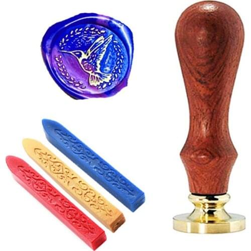 Flying bird lace Wax Seal Stamp with 3 Sealing Wax, Gold ,blue and Wine Red Wax