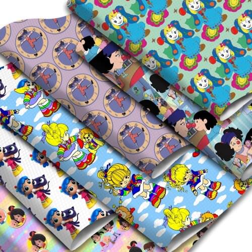 Cartoon Characters Girls Printed Faux Leather Sheets Synthetic Leather Fabric 20x33cm for DIY Hair Bows Handbags Pouches