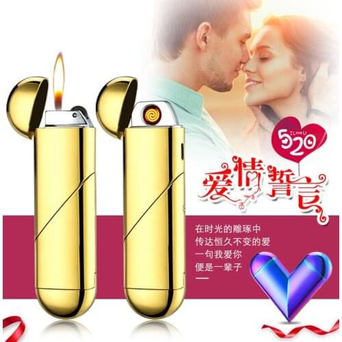 Love windproof lighter hearts, hearts, gas and electricity dual-purpose USB love folding rotary love machine Christmas