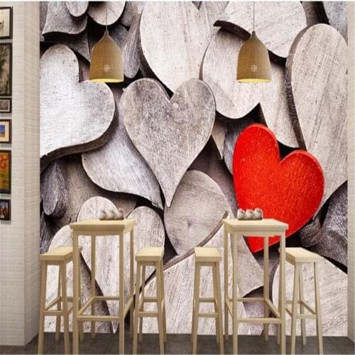 Milofi factory custom wallpaper mural 3D modern minimalist wood grain peach heart TV background wallpaper mural