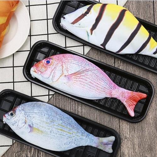 Cute Simulation Fish Pencil Case Kawaii Cartoon Zipper Pencil Box Large Capacity Portable Storage Bag Stationery Holder Pen Bag