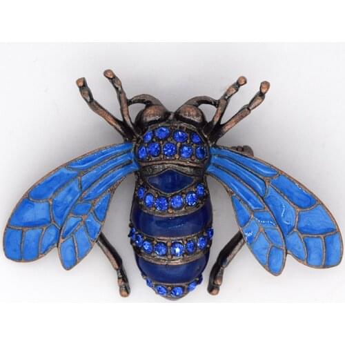 Fashion Brooch Blue Rhinestone Enamel Bee Pin brooches C709 B3