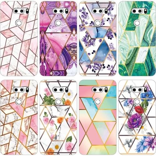 Soft Phone Case for LG V30 / V30 Plus / V30S ThinQ / V35 ThinQ Funda Glossy Colorful Silicone Phone Back Cover Geometric Marble