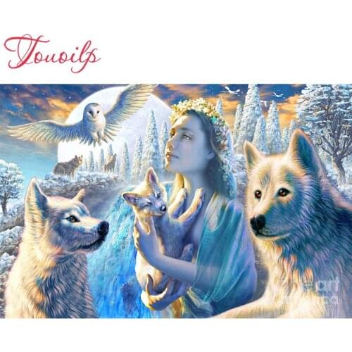 Touoilp 5D diamond embroidery square&round diamond sets decorative diy 5d Woman wolf owl diamond painting mountain
