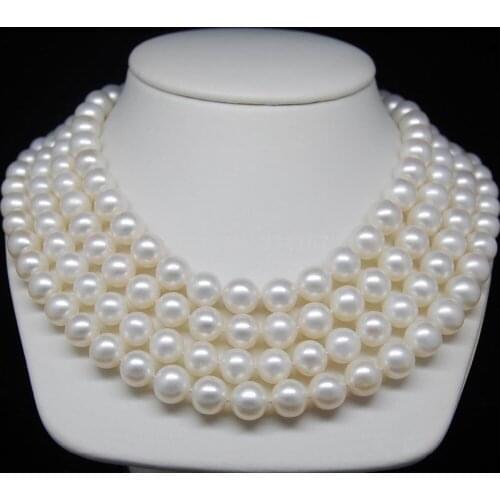Noblest 8-9mm AAA white pearl necklaces 50"Long