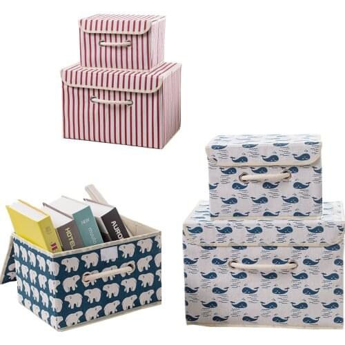 New Cube Fabrics Cotton Linen Folding Storage Box Clothes Storage Bins For Kids Toys Organizer 3 Size 6 Color Animal Pattern