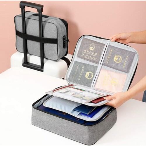File Organizer Bags 3-Layer Large Portable Waterproof Certificates Documents Storage Bag Case with Lock for Home Office Travel