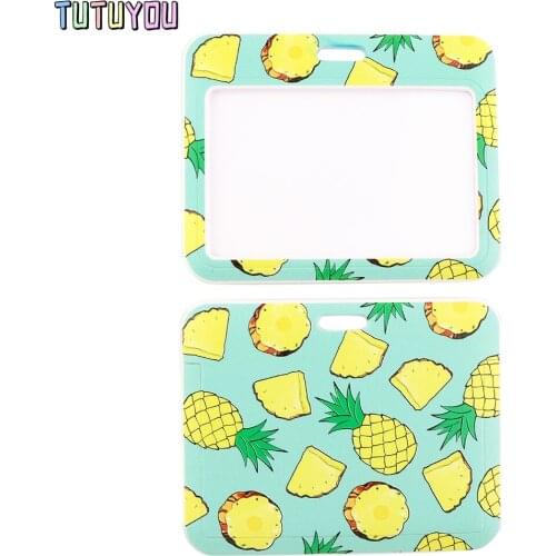 PC3162 Fruit Pineapple Fashion Lanyards ID Badge Holder Bus Pass Case Cover Slip Bank Credit Card Holder Strap Cardholder
