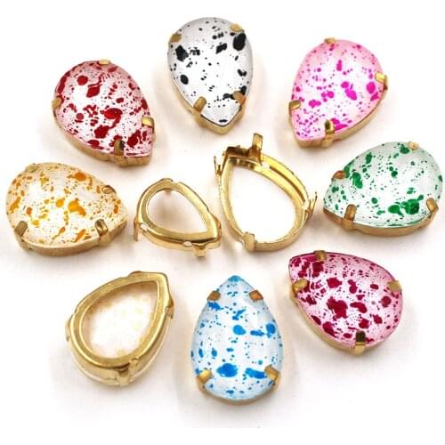 Christmas Decoration Teardrop Shape Eggshell Series Glass Crystal Sewing Gold Claw Frame Pointback Rhinestones for Clothing