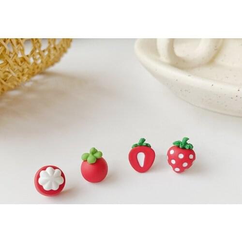 Cute Fruit Strawberry Small Stud Earrings for Women Sweet Summer Korean Metal Red Statement Earrings Ear Jewelry Party Gifts