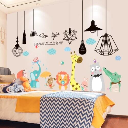 [SHIJUEHEZI] Cartoon Animals Wall Stickers DIY Chandelier Lights Wall Decals for Kids Rooms Baby Bedroom Home Decoration