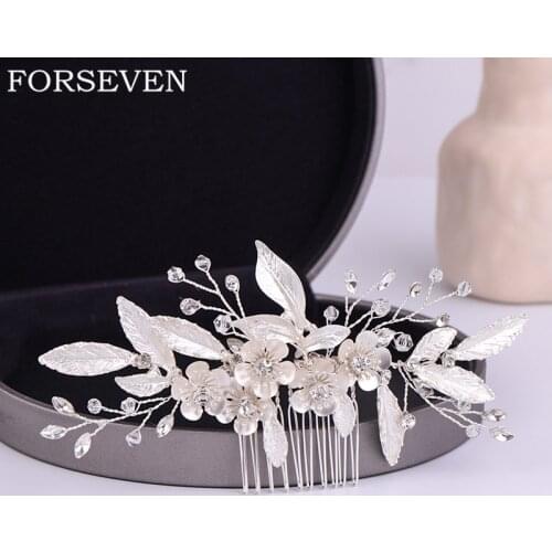 Bridal Hair Comb Wedding Hair Accessories Silver Color Flower Crystal Hair Comb Jewelry Headpiece Handmade Bridal Head Ornaments