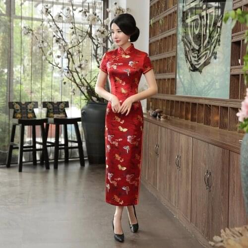 Shanghai Story 2017 Chinese traditional Clothing Long Qipao Dress Folk style Faux Silk cheongsam Oriental Dress 6 Color